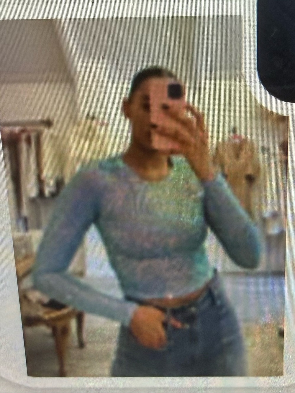 🩵🩷Audrey 3+1 Holiday Party Blue Cotton Candy Sequin Long Sleeve Crop NWT Large - Picture 5 of 13